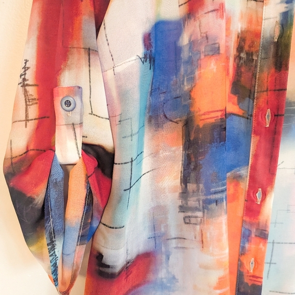 Michael Tyler Artsy Colorful Sheer Duster Drape - Picture 3 of 5